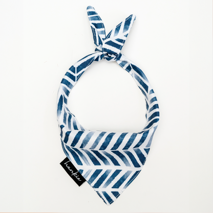 Better Looking Twin dog bandana by Hankie Series 1 – navy herringbone puppy bandana
