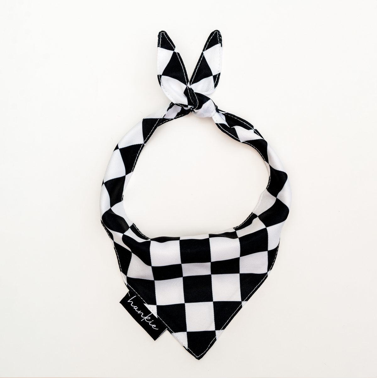 Checkmate dog bandana by Hankie Series 1 – black and white checkered puppy bandana