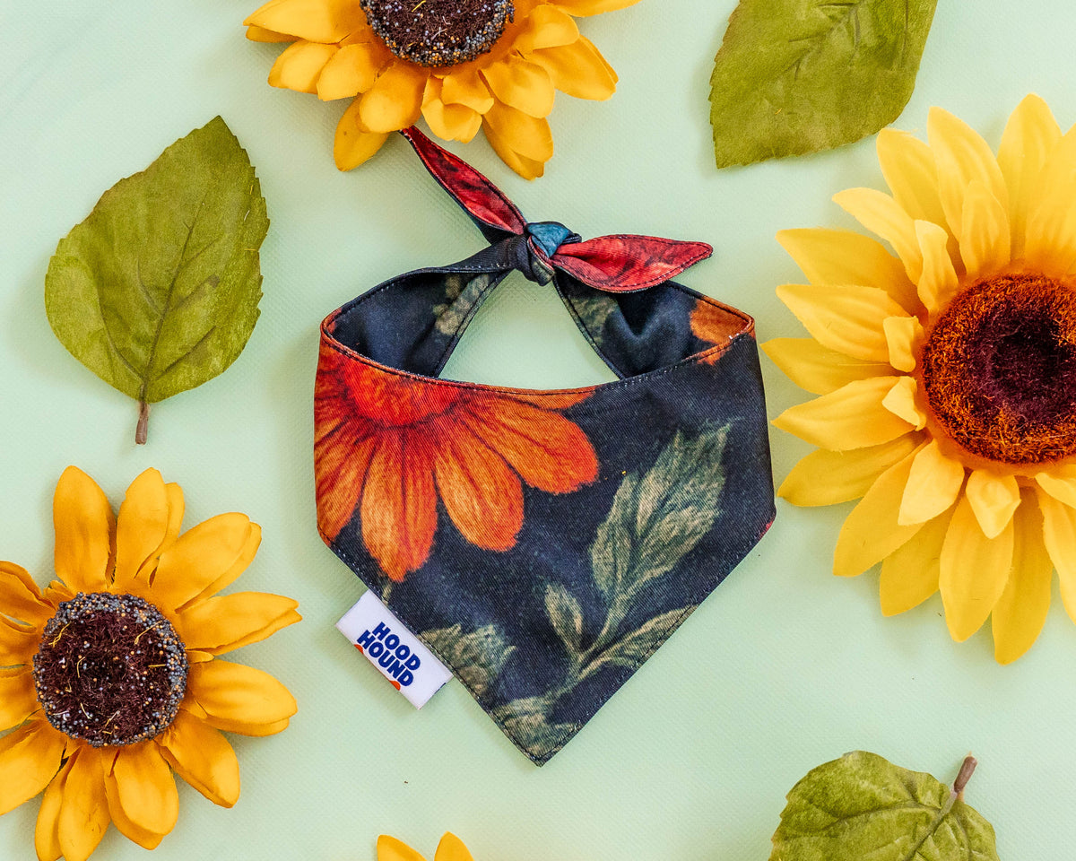 Grandma's Couch dog bandana by Hood Hound – vintage orange floral pet bandana
