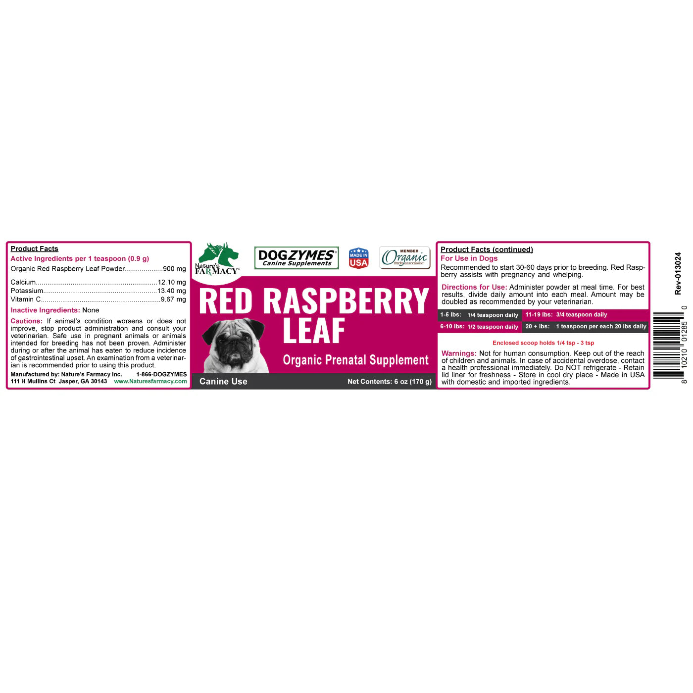 Organic Red Raspberry Leaf Powder - traditional herbal remedy for the symptomatic relief of problems associated with whelping and an aid in the prevention of false pregnancy