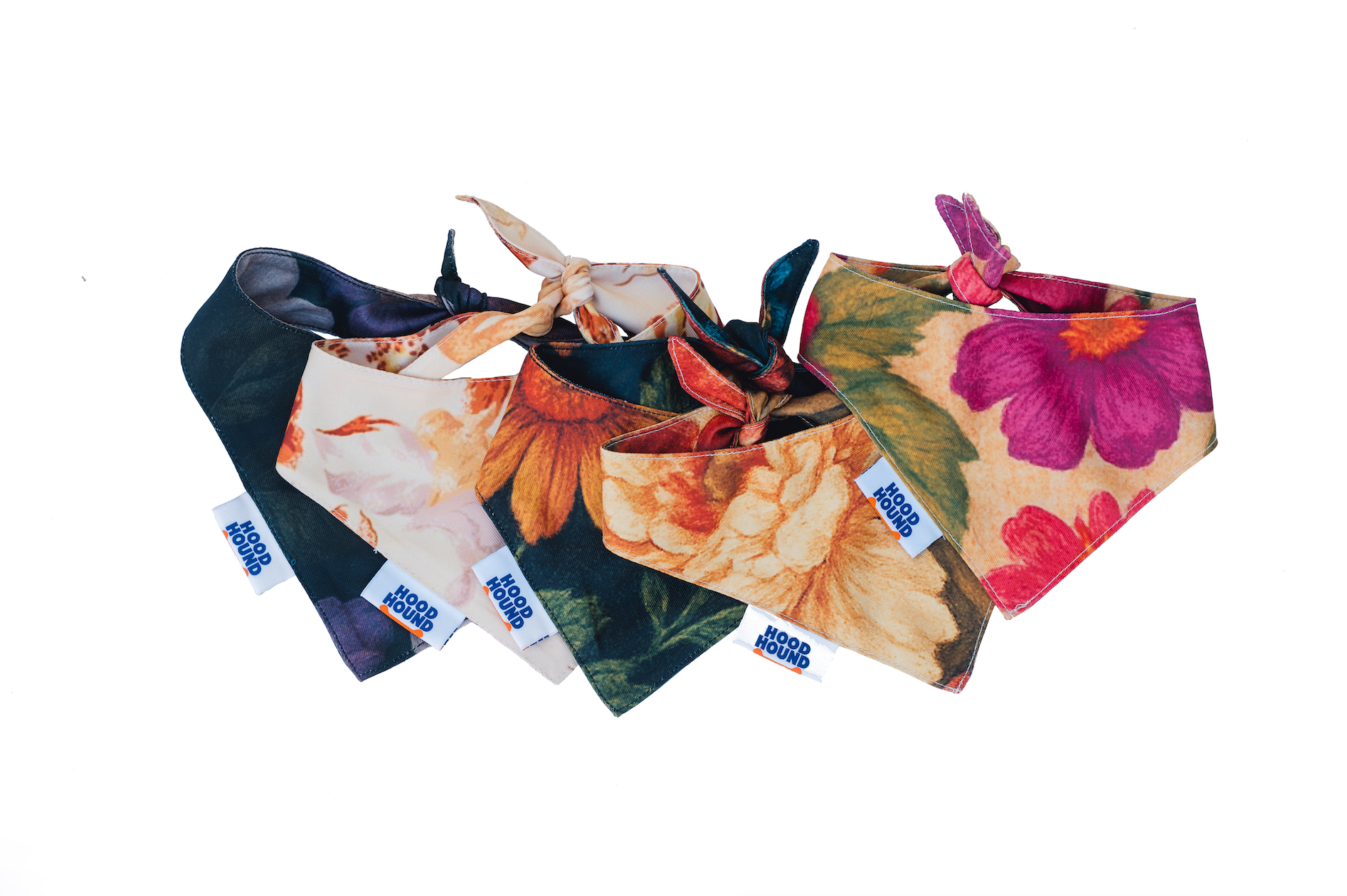 Santa Rosa dog bandana displayed with other Hood Hound bandanas in a group photo